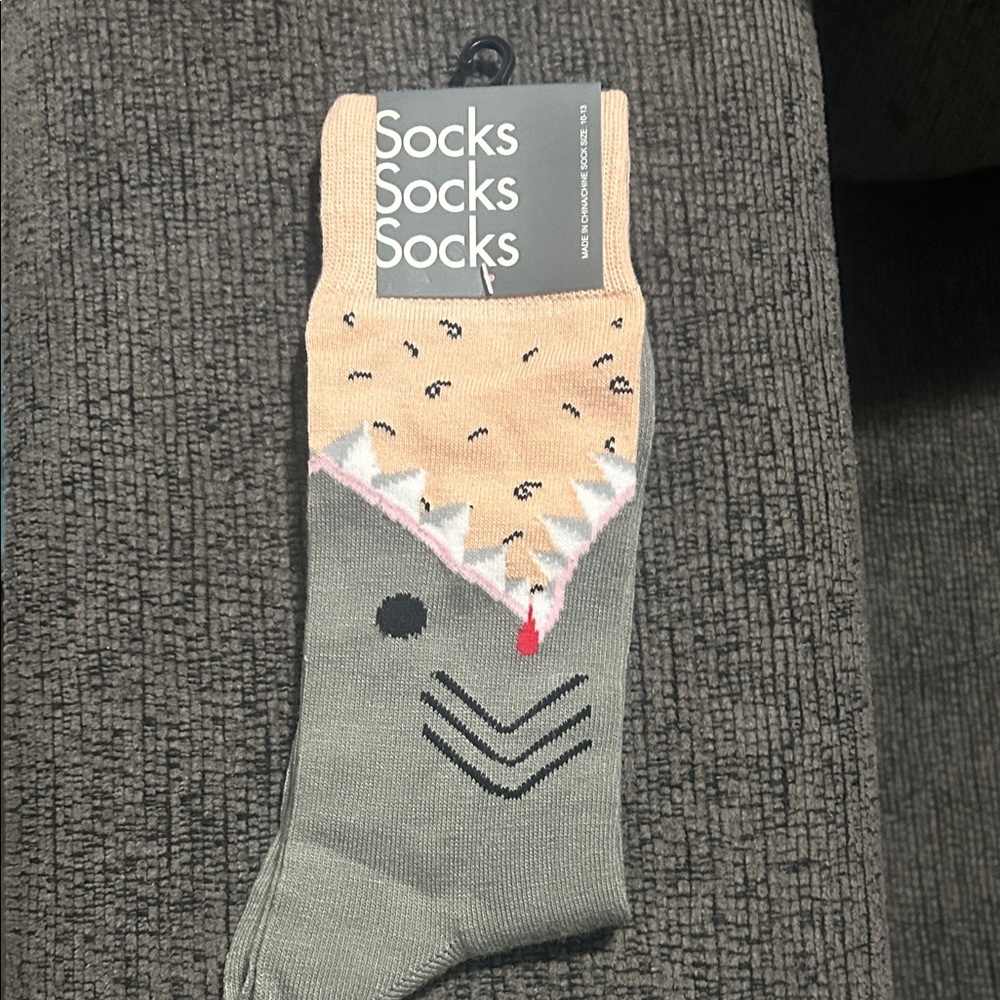 Happy Socks Shark Bite Gray and Tan Socks